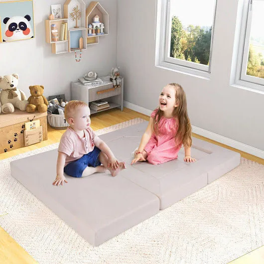 9-Piece Climb and Crawl Foam and Floor Playset with Breathable Suede Fabric-Beig