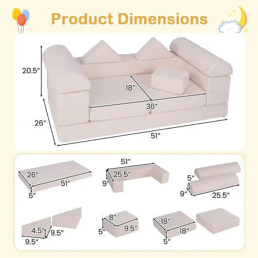 9-Piece Climb and Crawl Foam and Floor Playset with Breathable Suede Fabric-Beig