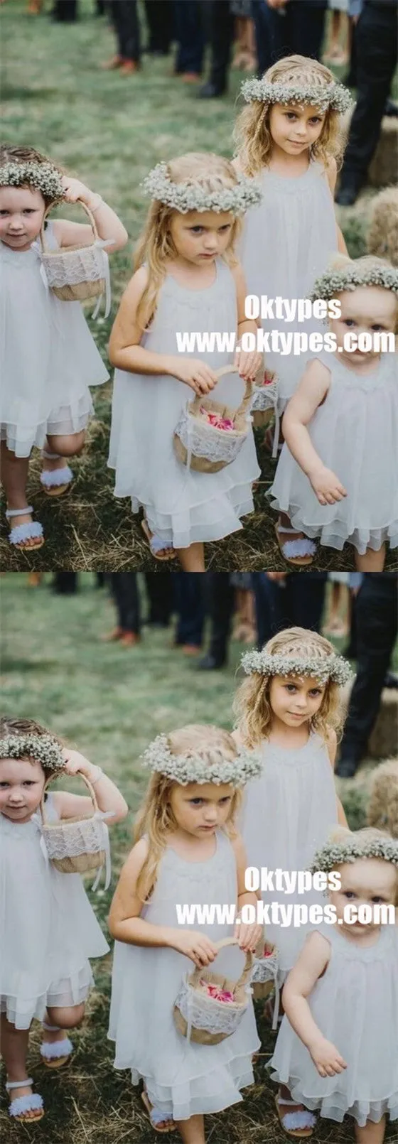 A-Line Round Neck Tiered Light Blue Chiffon Flower Girl Dress with Lace, TYP0888