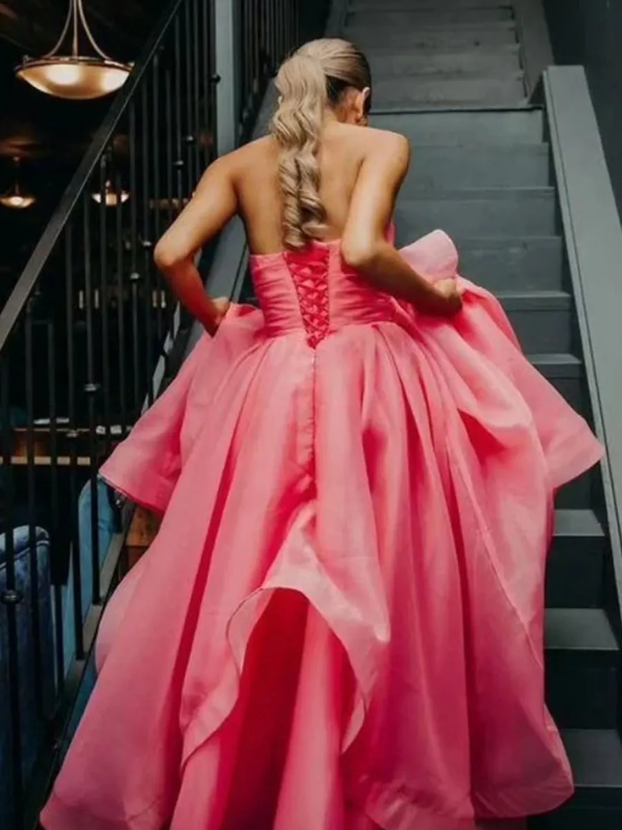 A-line Strapless Organza Prom Dresses