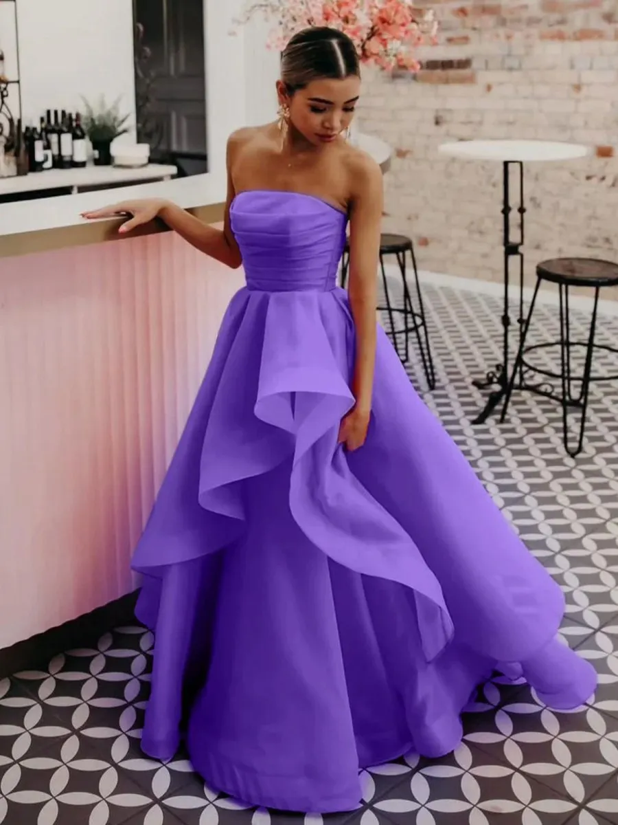 A-line Strapless Organza Prom Dresses