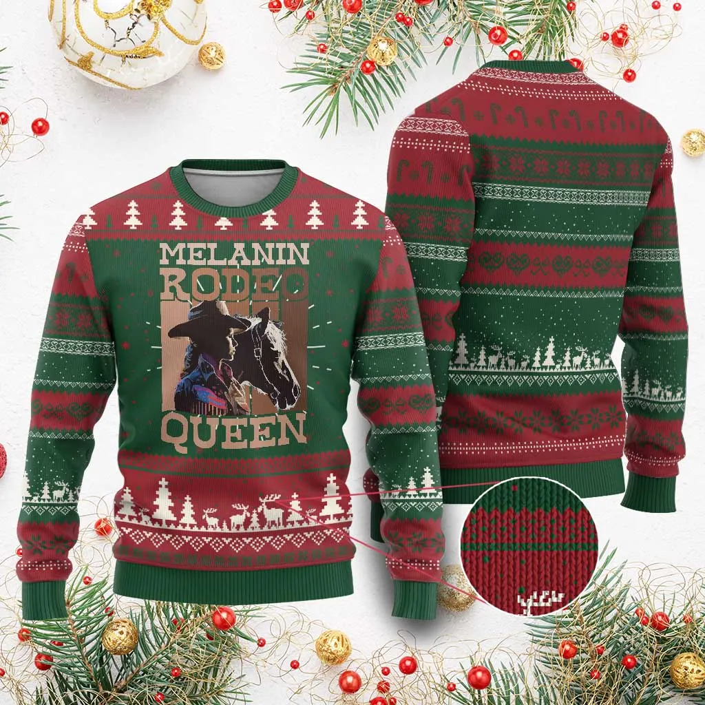 African American Cowgirl Ugly Christmas Sweater Melanin Rodeo Queen TS09