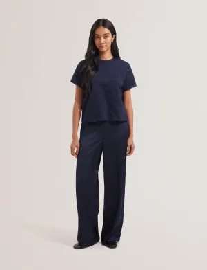 Agaly Short Sleeve All Over Embroidered Boxy Tee Navy