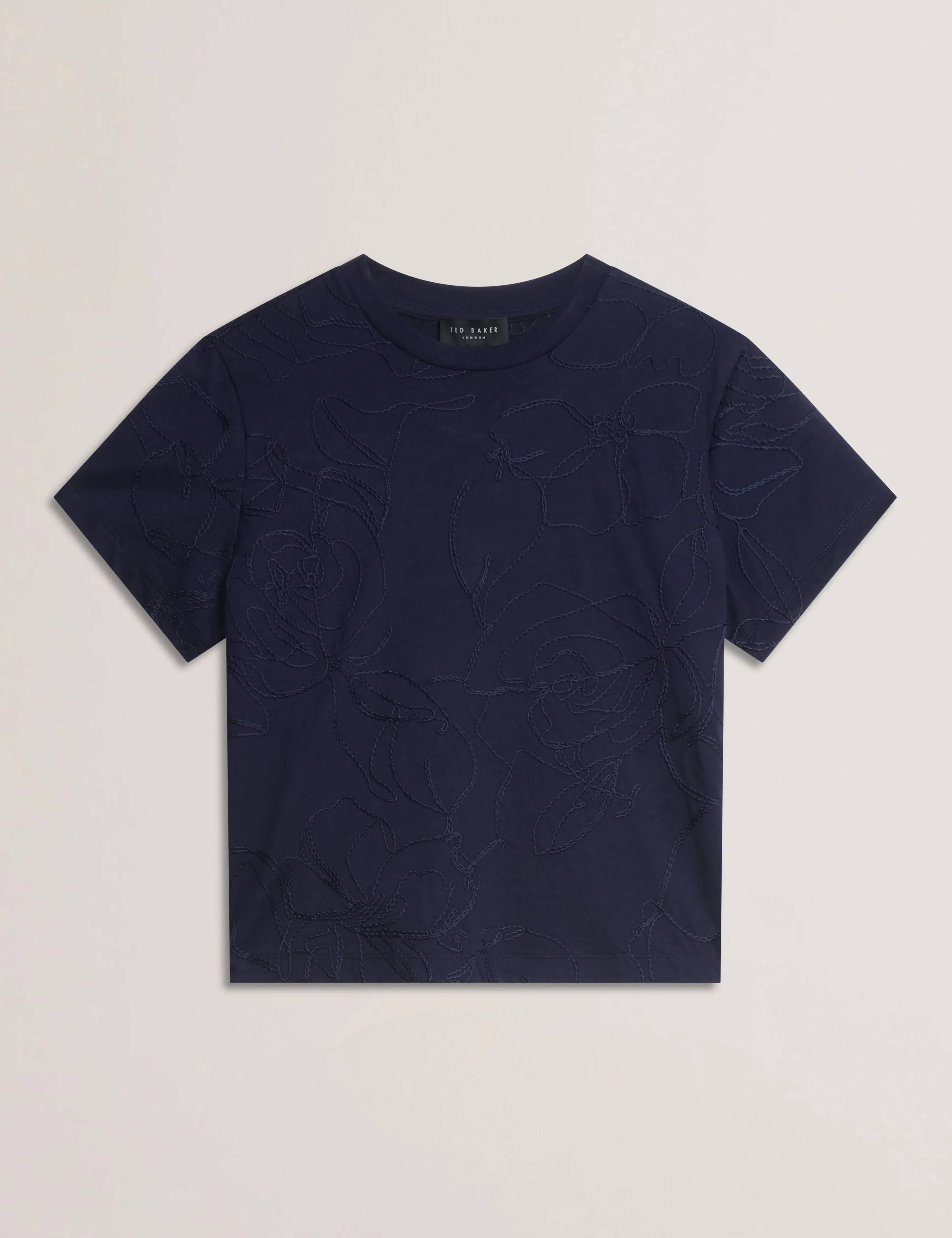 Agaly Short Sleeve All Over Embroidered Boxy Tee Navy