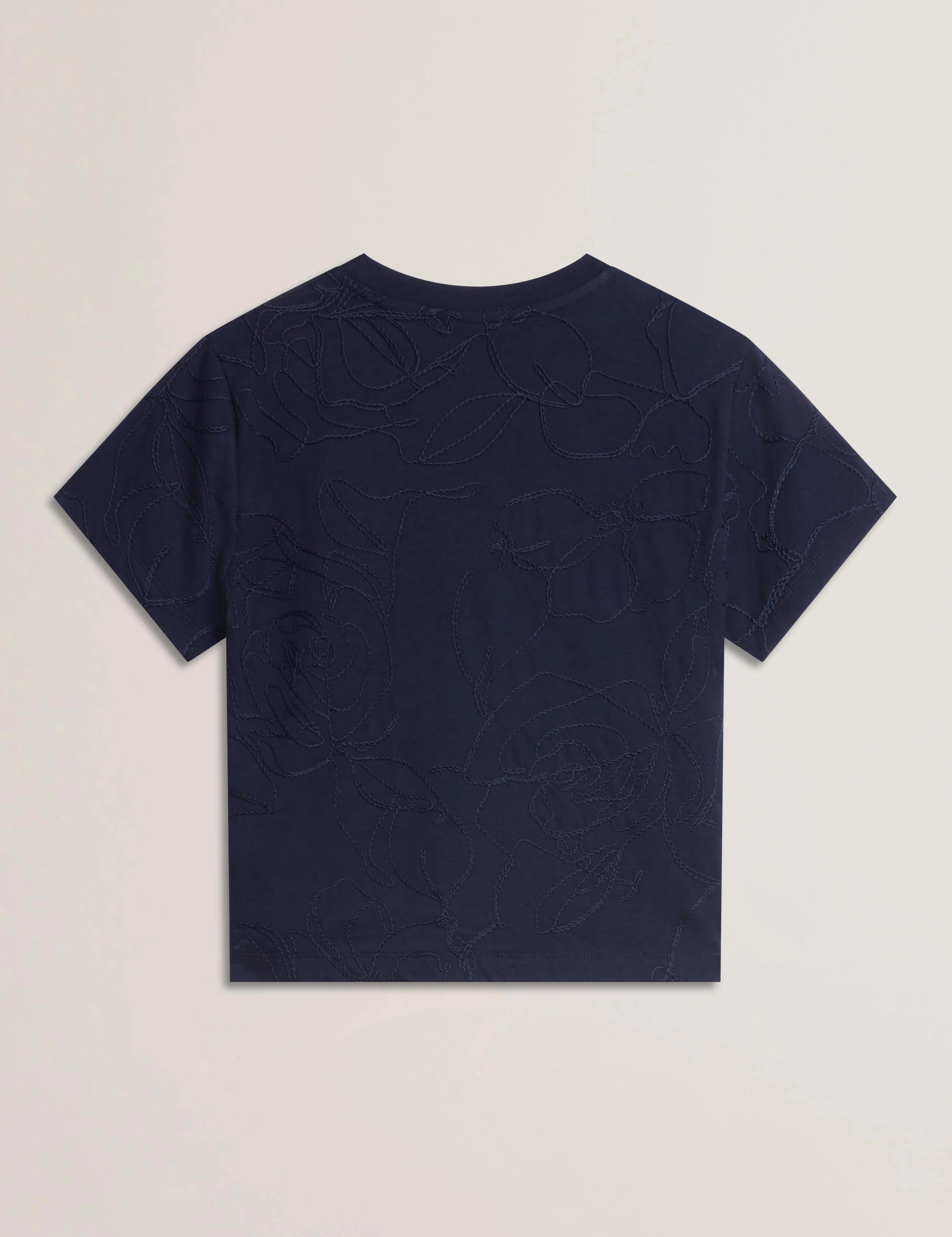 Agaly Short Sleeve All Over Embroidered Boxy Tee Navy