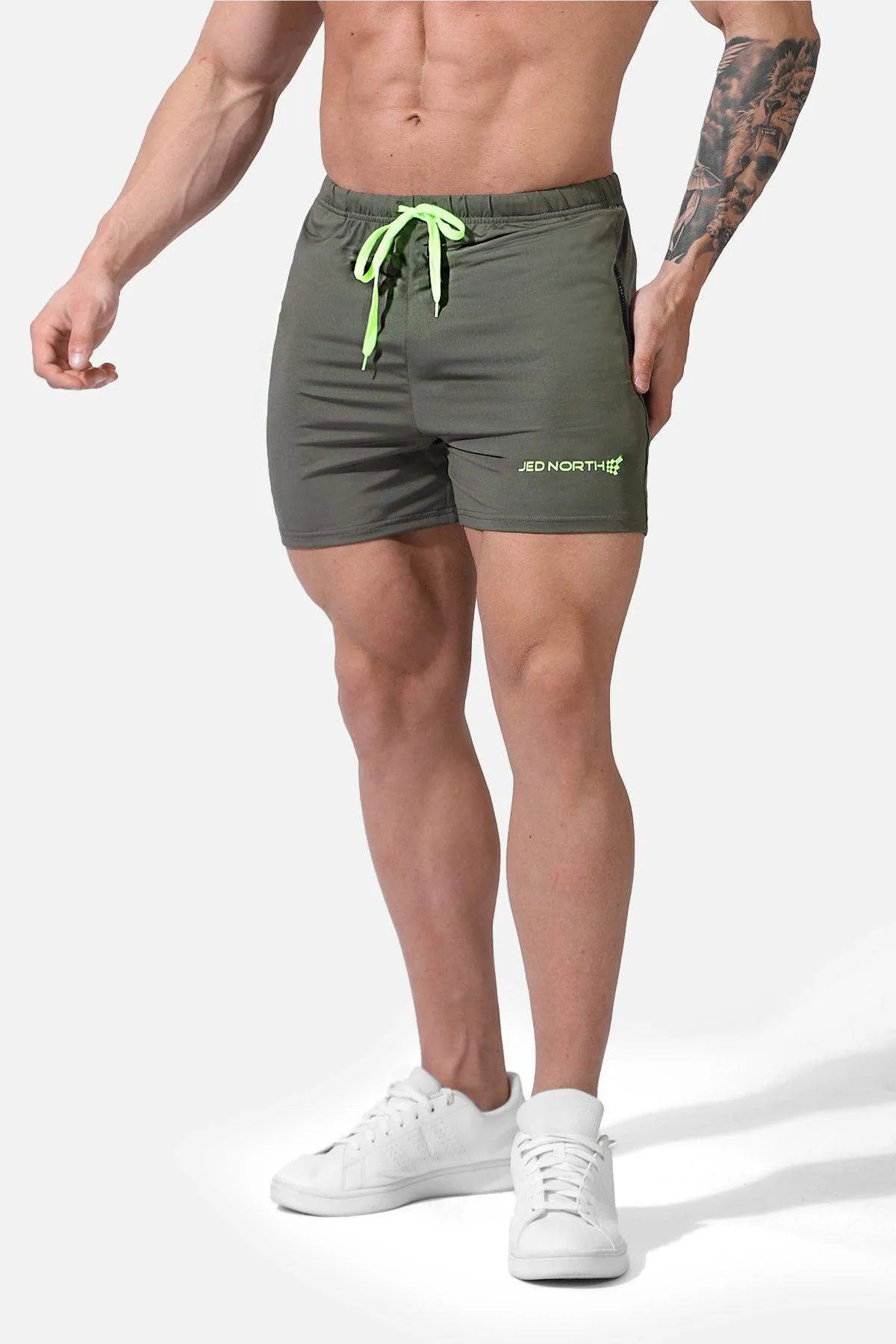 Agile Bodybuilding 4'' Shorts w Zipper Pockets - Olive