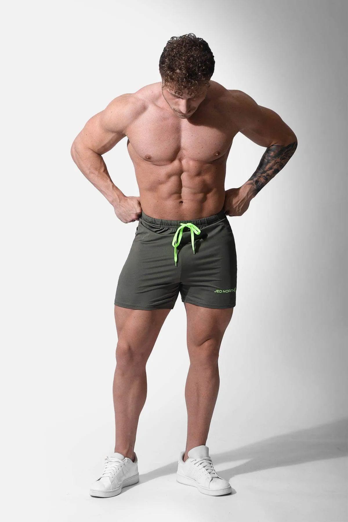 Agile Bodybuilding 4'' Shorts w Zipper Pockets - Olive