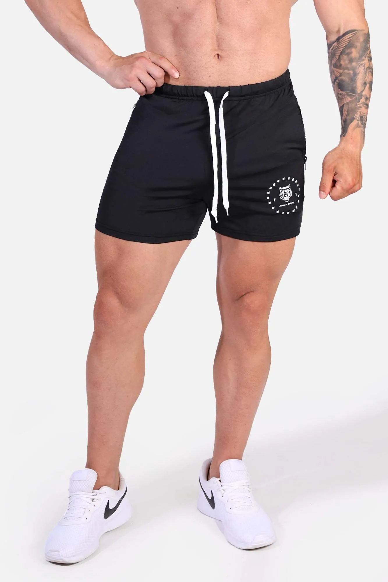 Agile Bodybuilding 4'' Shorts w Zipper Pockets - Tiger Black