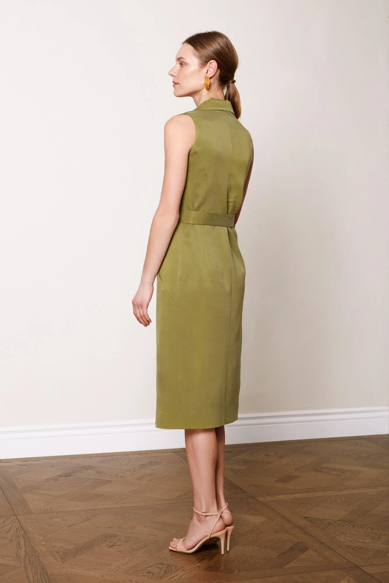 ALBA olive green midi vest dress