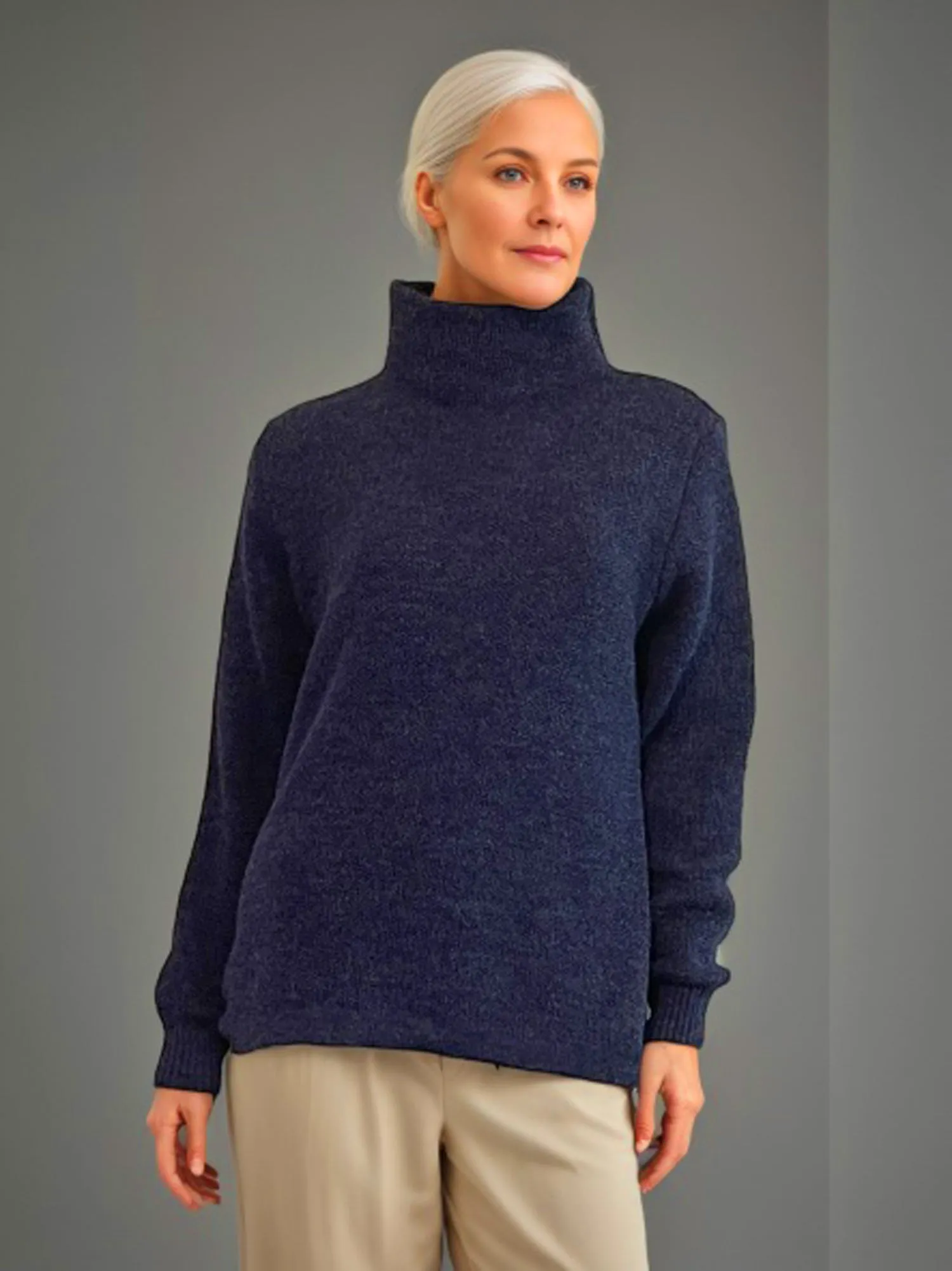 Alpaca Women’s High Neck Jacquard Knit Blue