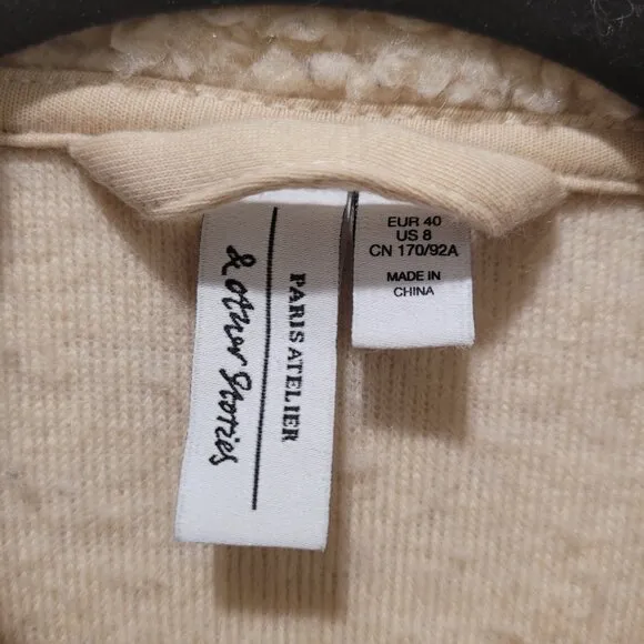 &amp; OTHER STORIES Faux Shearling Teddy Jacket Sz 8 Beige Neutral Tan