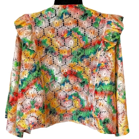 Anthropologie Open Front Wide Sleeve Cropped Floral Lace Shrug