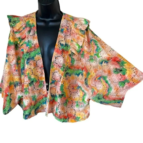 Anthropologie Open Front Wide Sleeve Cropped Floral Lace Shrug