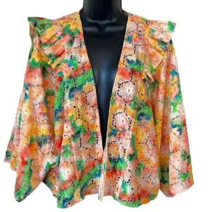 Anthropologie Open Front Wide Sleeve Cropped Floral Lace Shrug