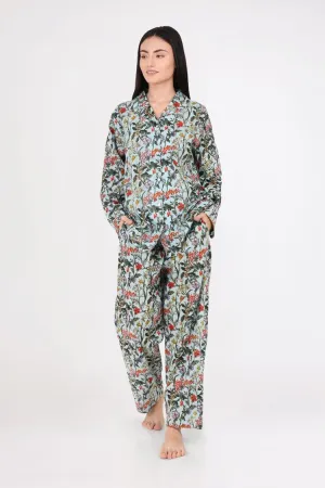 Arabella Long Sleeve Pyjama set - Light Mint with Red Flowers