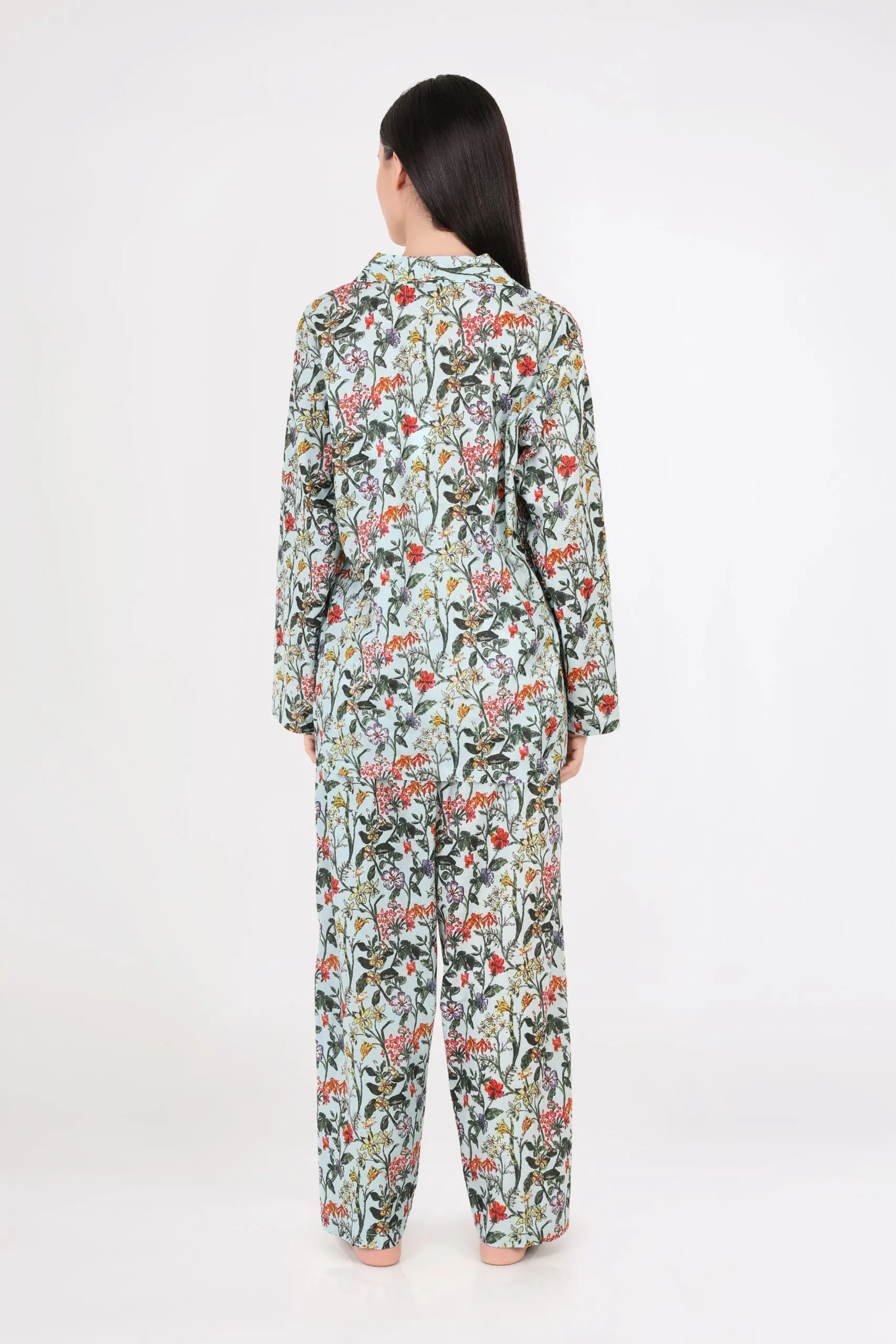 Arabella Long Sleeve Pyjama set - Light Mint with Red Flowers