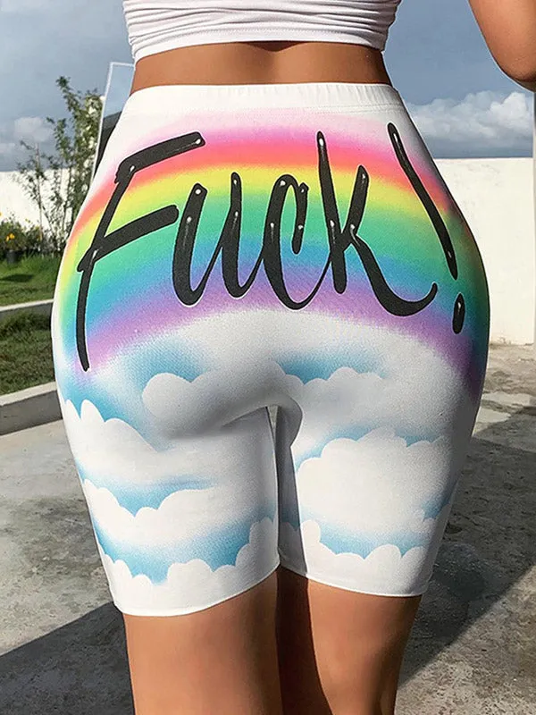 Back Rainbow Graphic Slim Shorts