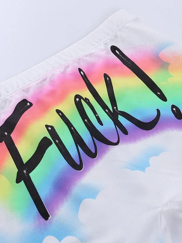 Back Rainbow Graphic Slim Shorts