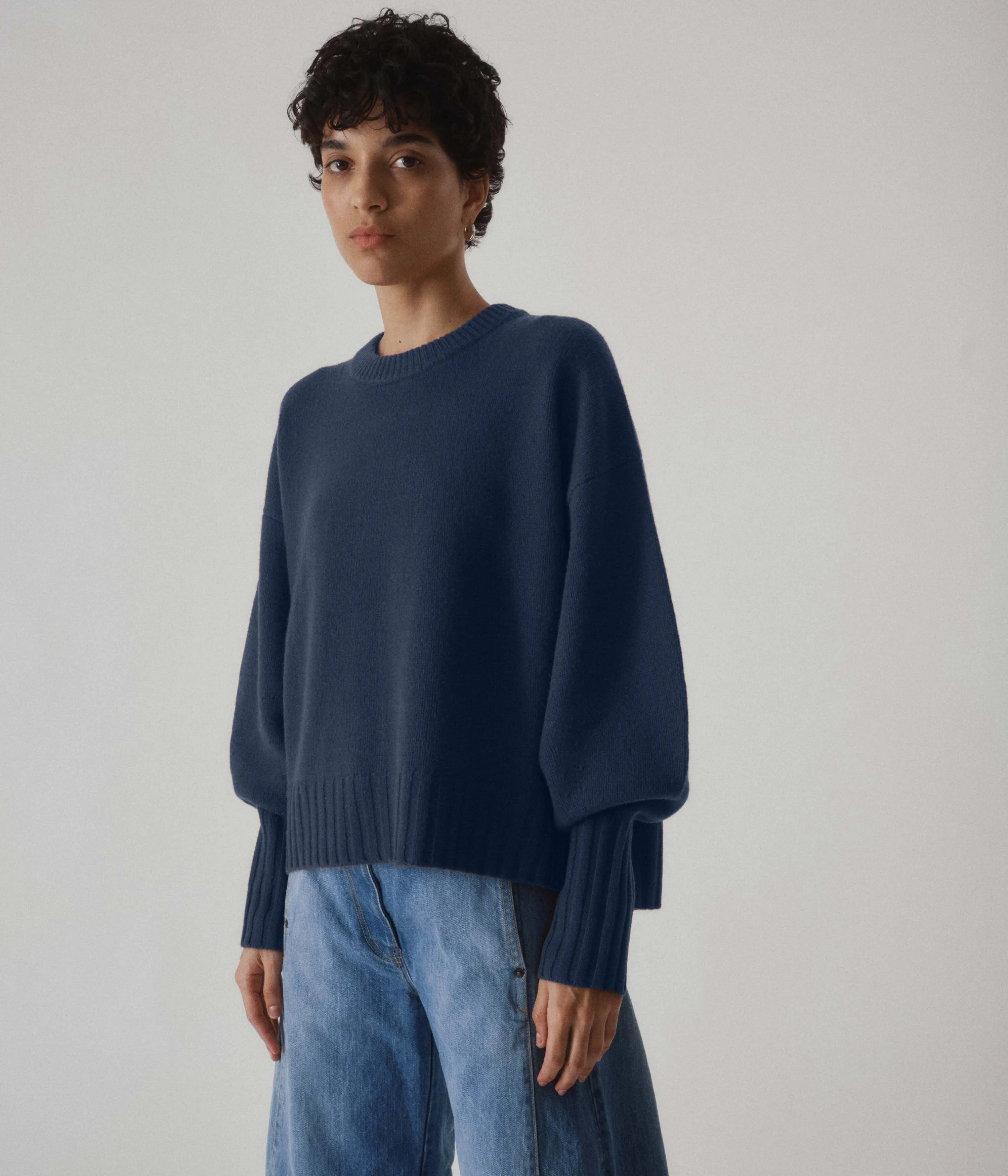 Balloon Sleeve Sweater in Indigo