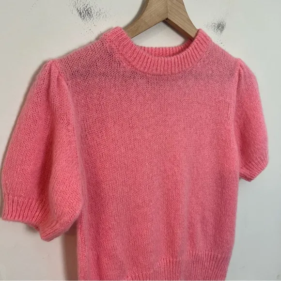 BEATRICE B- Puff Sleeve Cropped Sweater Pink Classic Classic Preppy Work Casual