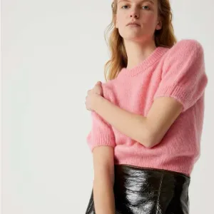 BEATRICE B- Puff Sleeve Cropped Sweater Pink Classic Classic Preppy Work Casual