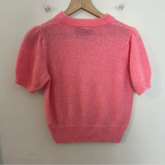 BEATRICE B- Puff Sleeve Cropped Sweater Pink Classic Classic Preppy Work Casual