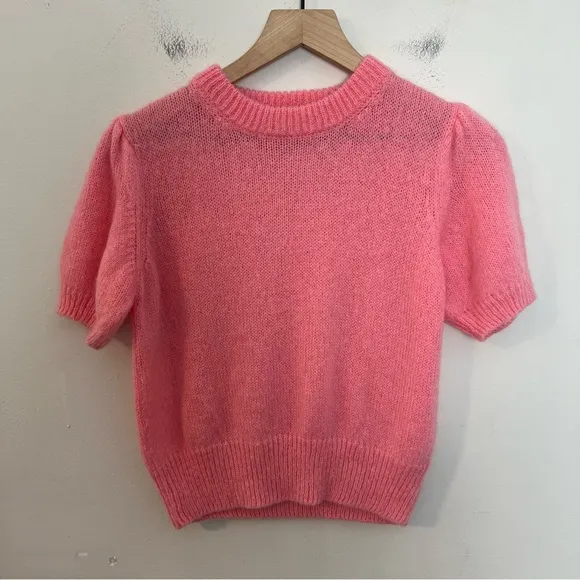 BEATRICE B- Puff Sleeve Cropped Sweater Pink Classic Classic Preppy Work Casual