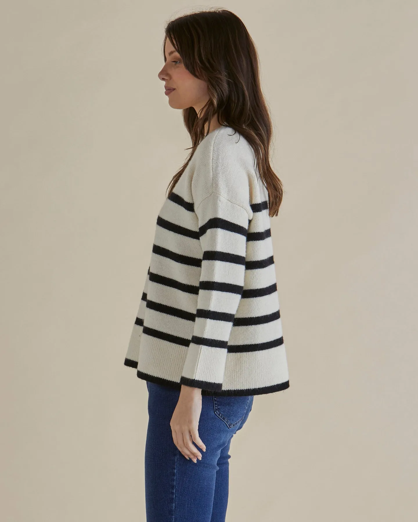 Betty Basics Edith Knit Jumper - Cream/Black Stripe