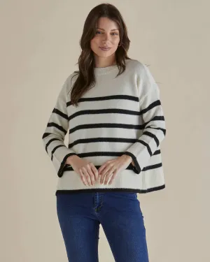 Betty Basics Edith Knit Jumper - Cream/Black Stripe