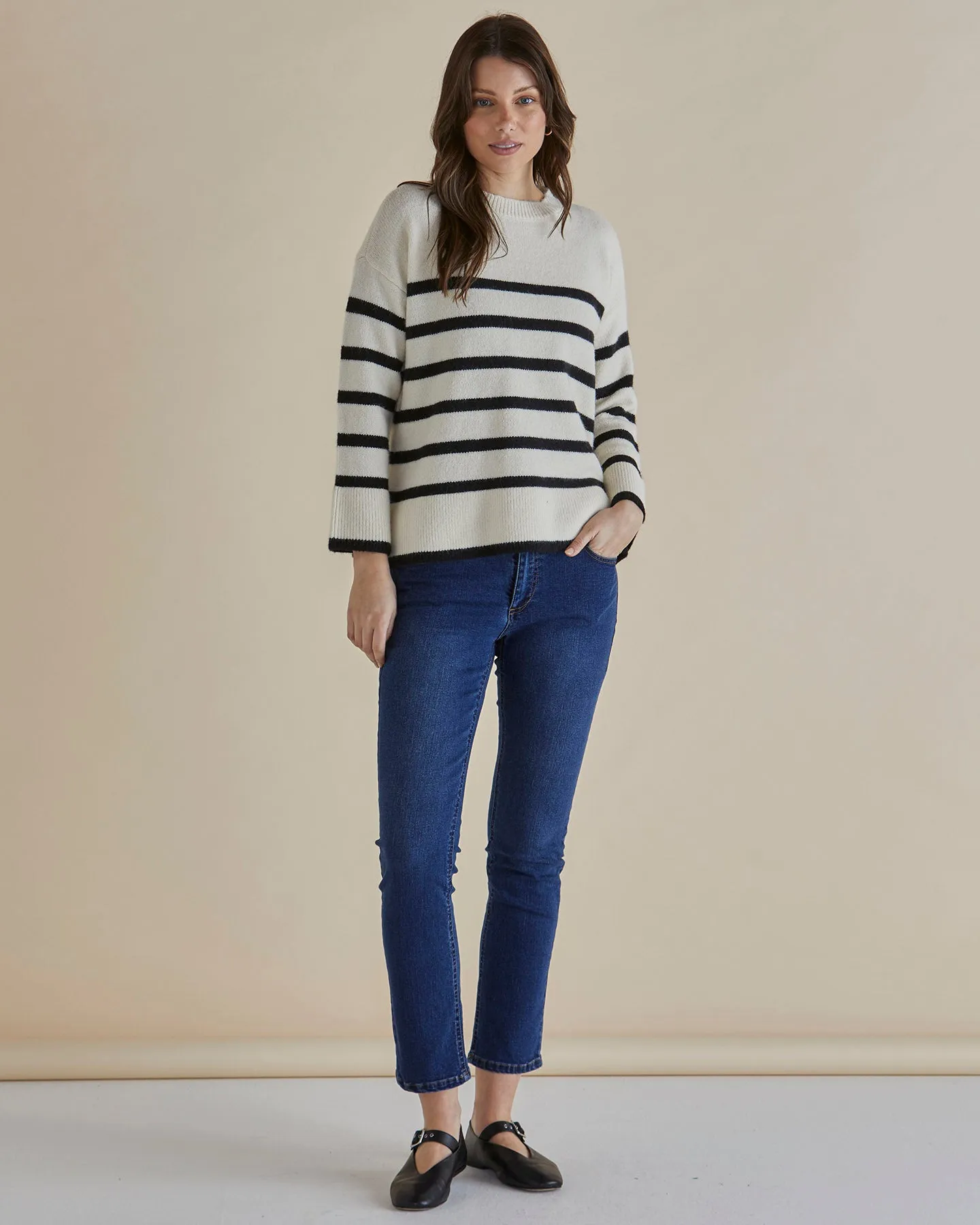 Betty Basics Edith Knit Jumper - Cream/Black Stripe