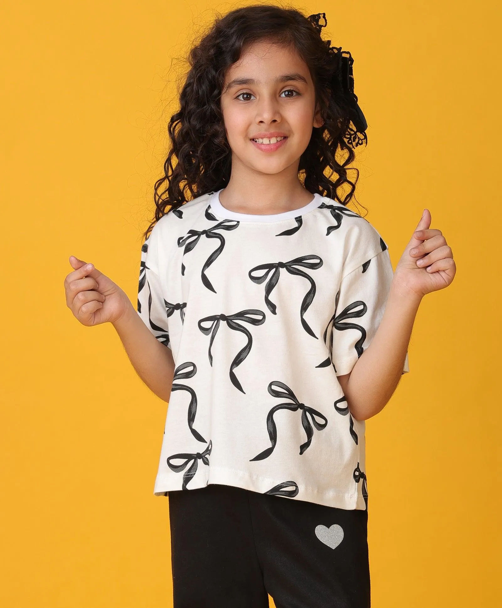 BLACK BOW SHORT SLEEVES SUMMER T-SHIRT - WHITE