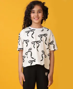BLACK BOW SHORT SLEEVES SUMMER T-SHIRT - WHITE