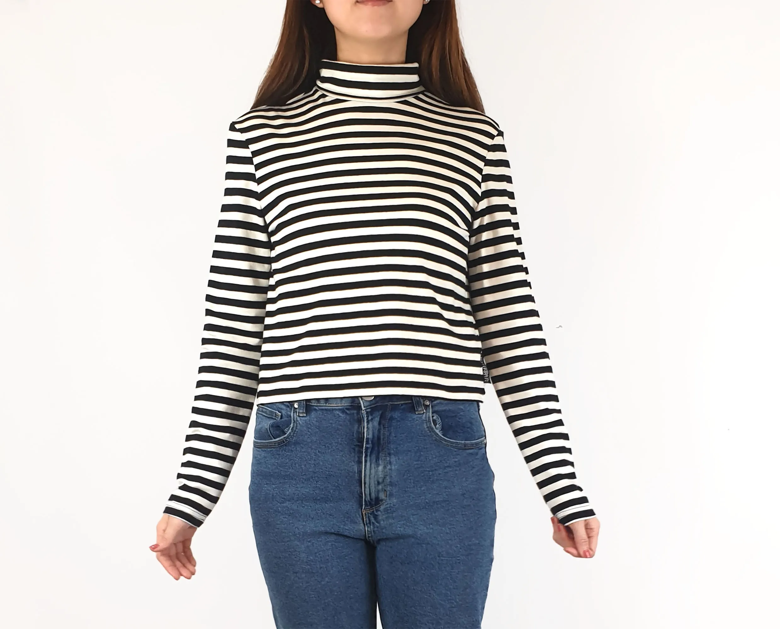 Black Friday black and white striped cropped rollneck top size 10