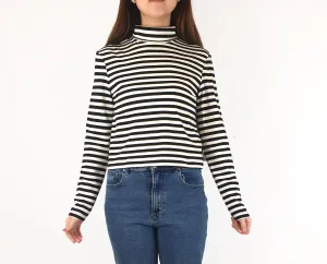 Black Friday black and white striped cropped rollneck top size 10