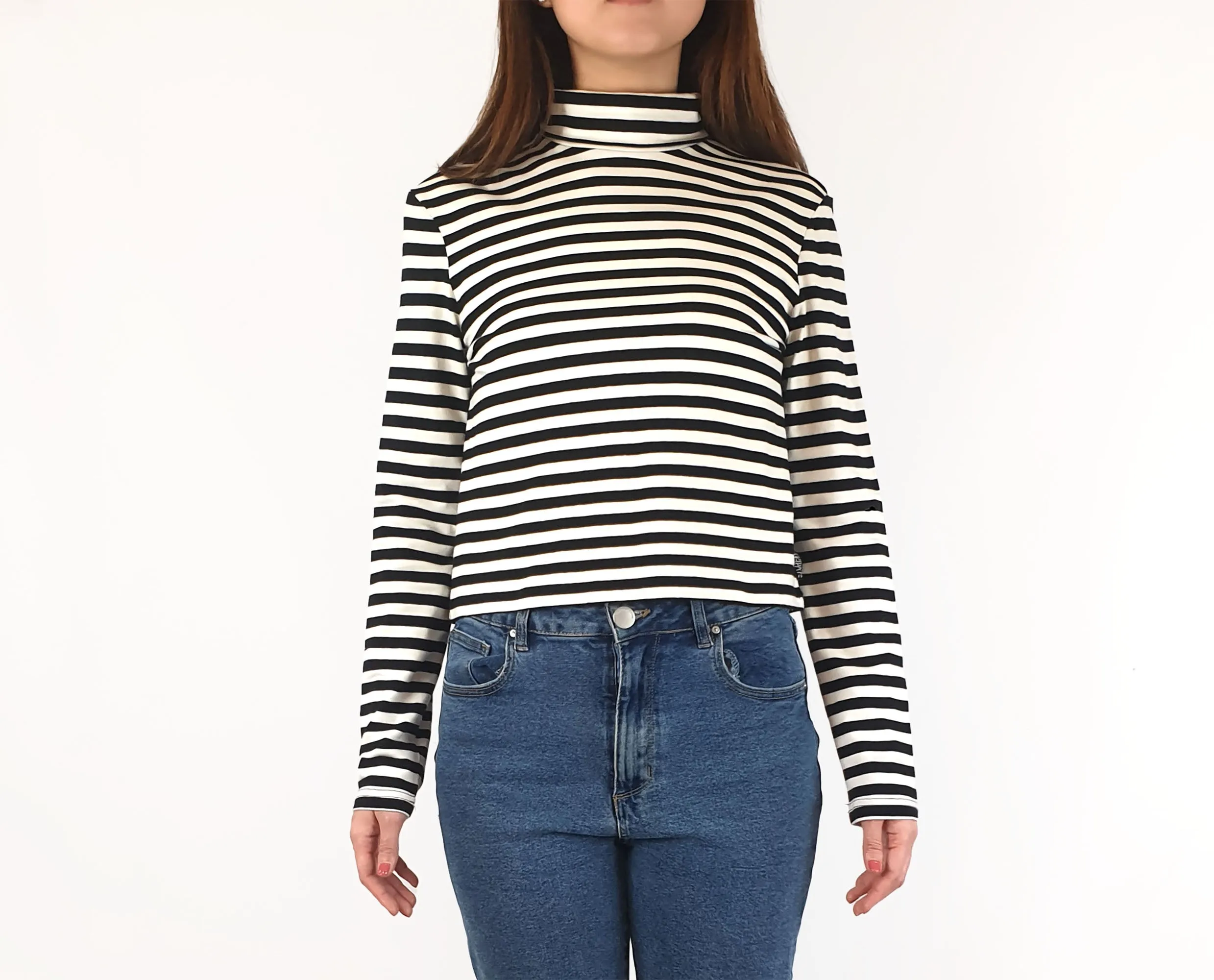 Black Friday black and white striped cropped rollneck top size 10