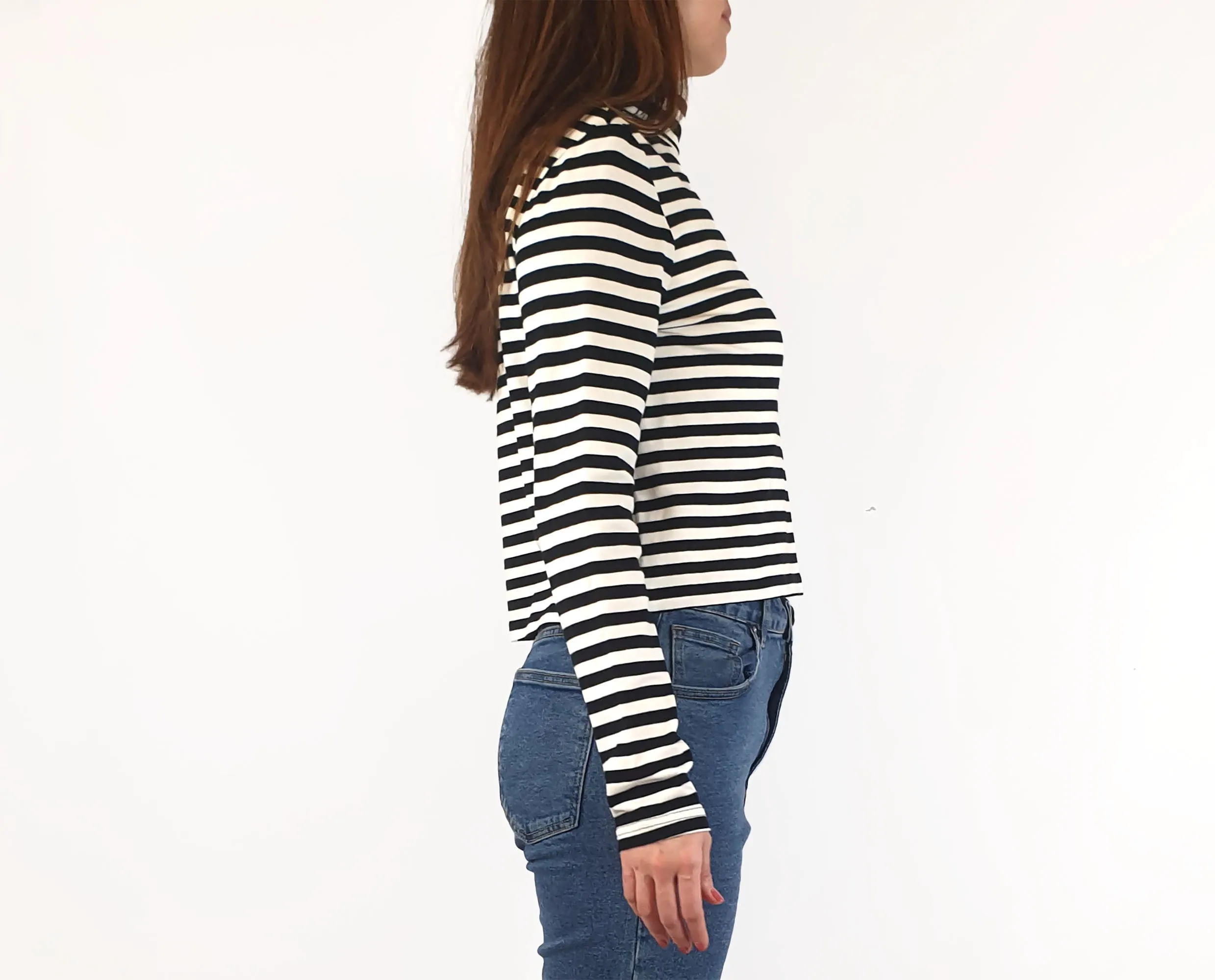 Black Friday black and white striped cropped rollneck top size 10