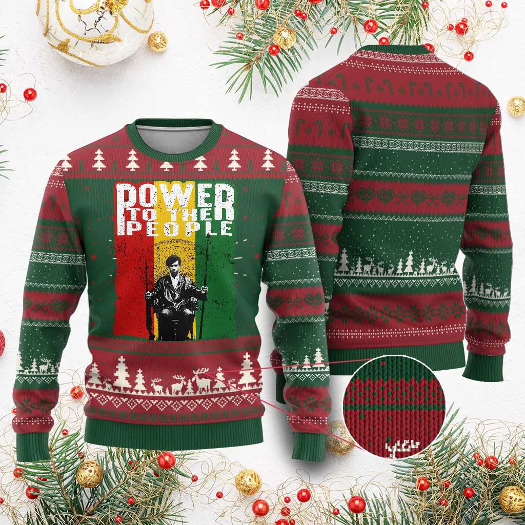 Black Panther Party Huey P. Newton Ugly Christmas Sweater Power To The People TS09