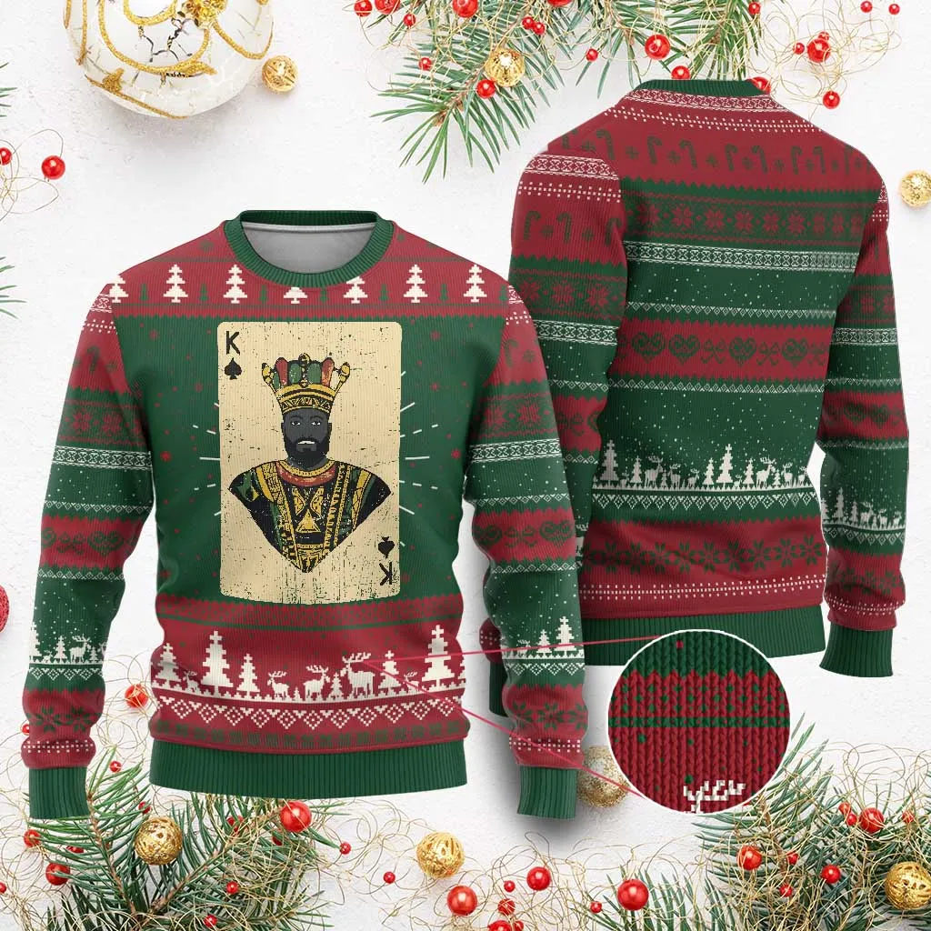 Black Pride African King Card Ugly Christmas Sweater TS09