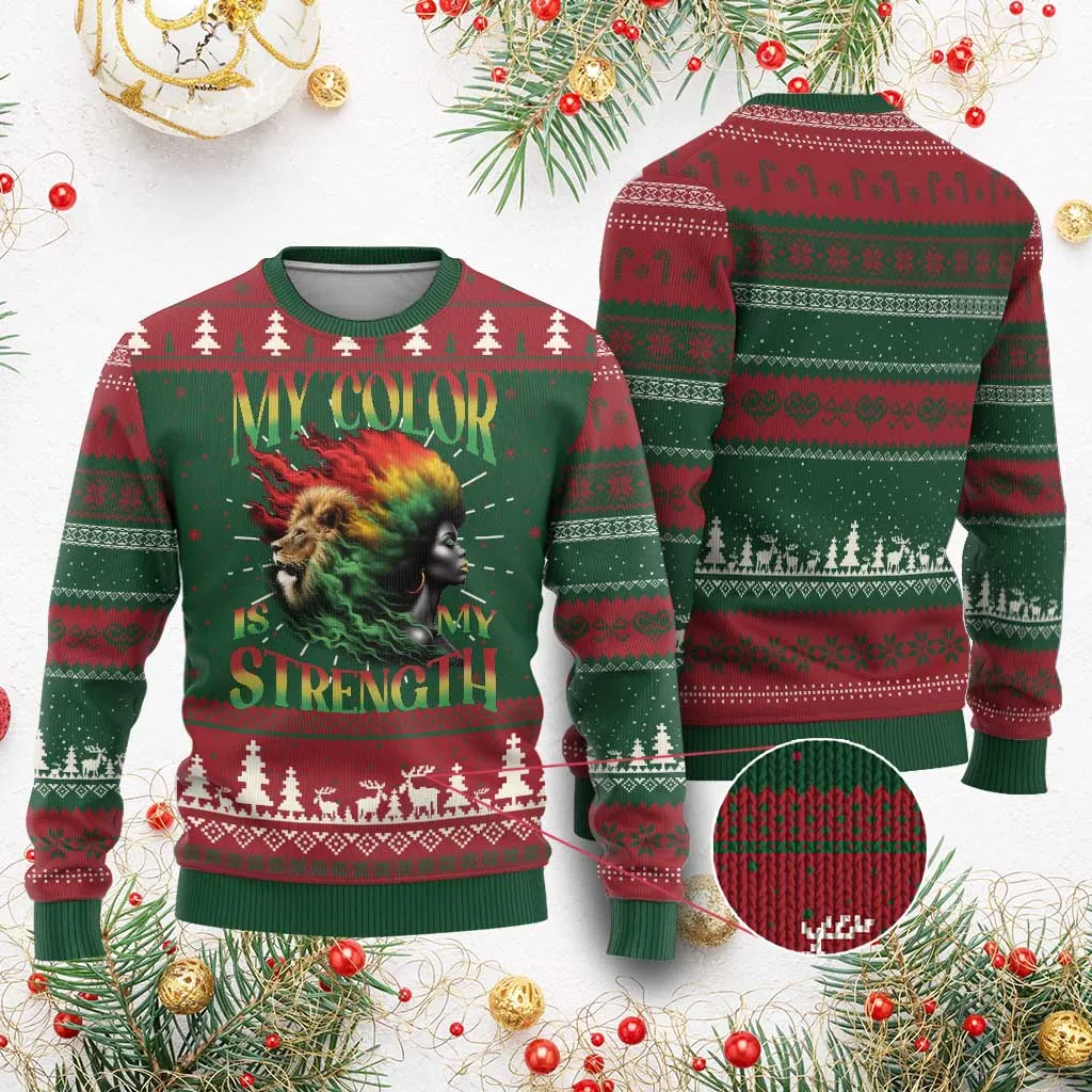 Black Pride Ugly Christmas Sweater My Color Is My Strength African American Lion Women TS09