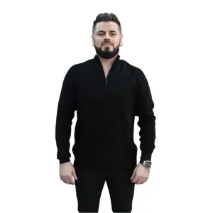 Black - Wool- Quarter Zipper,  Essential  Sweater