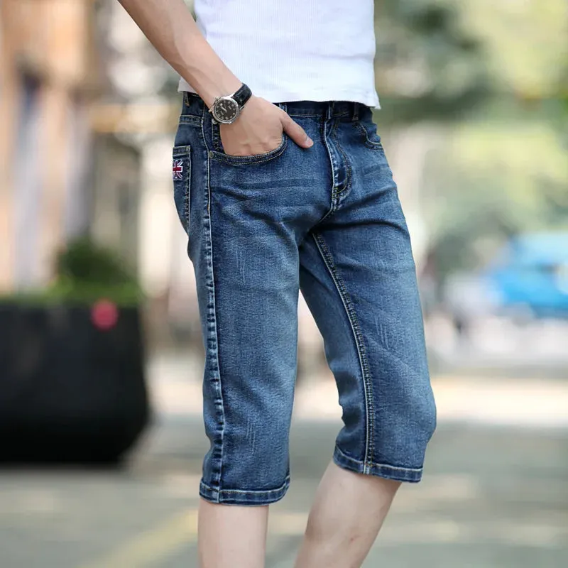 BlauWelle Sommer Herren Slim Denim Blue Flag Kniehose