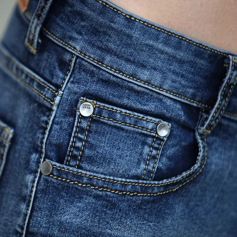 BlauWelle Sommer Herren Slim Denim Blue Flag Kniehose