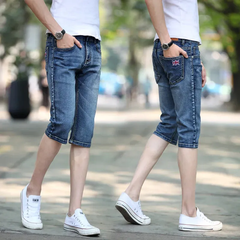 BlauWelle Sommer Herren Slim Denim Blue Flag Kniehose