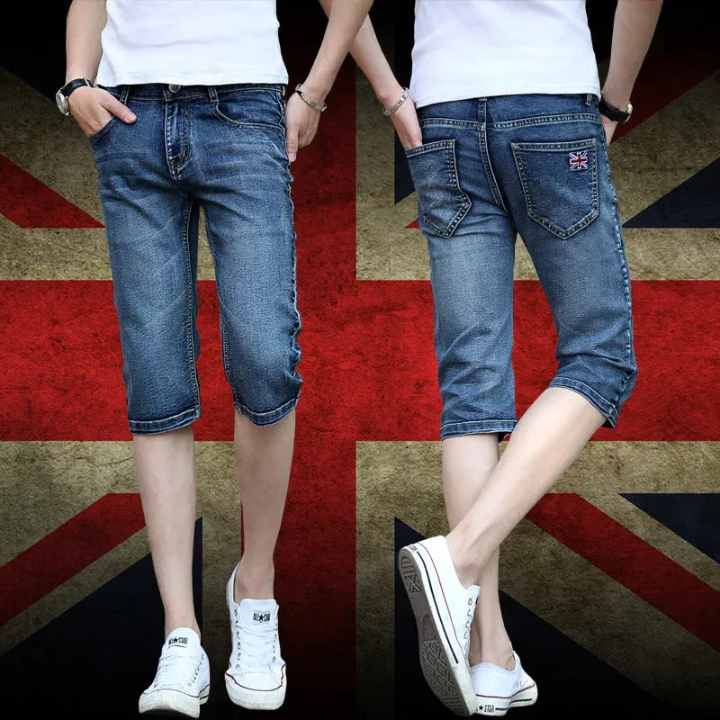 BlauWelle Sommer Herren Slim Denim Blue Flag Kniehose