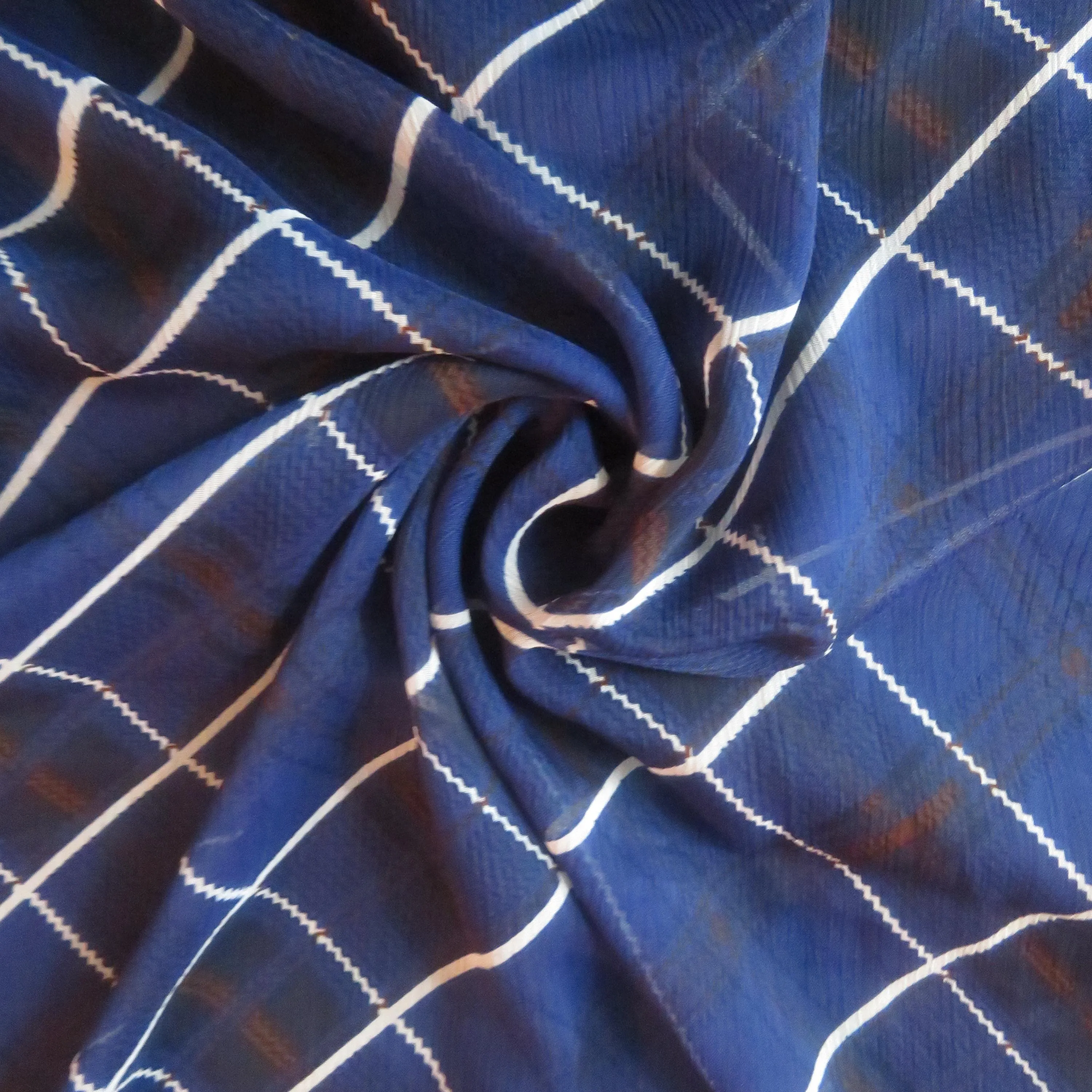 Blue and Brown Checkered Chiffon.