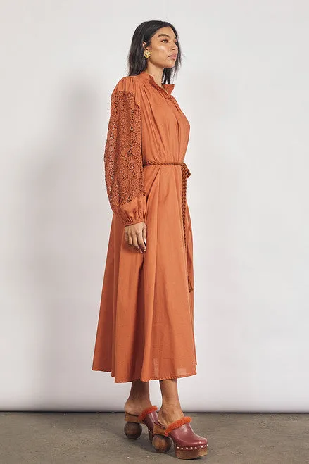 Bohemian Traders - Crochet Detail Midi Dress in Rust