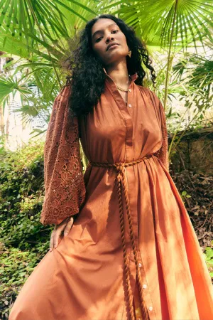 Bohemian Traders - Crochet Detail Midi Dress in Rust