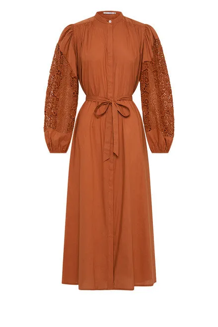 Bohemian Traders - Crochet Detail Midi Dress in Rust