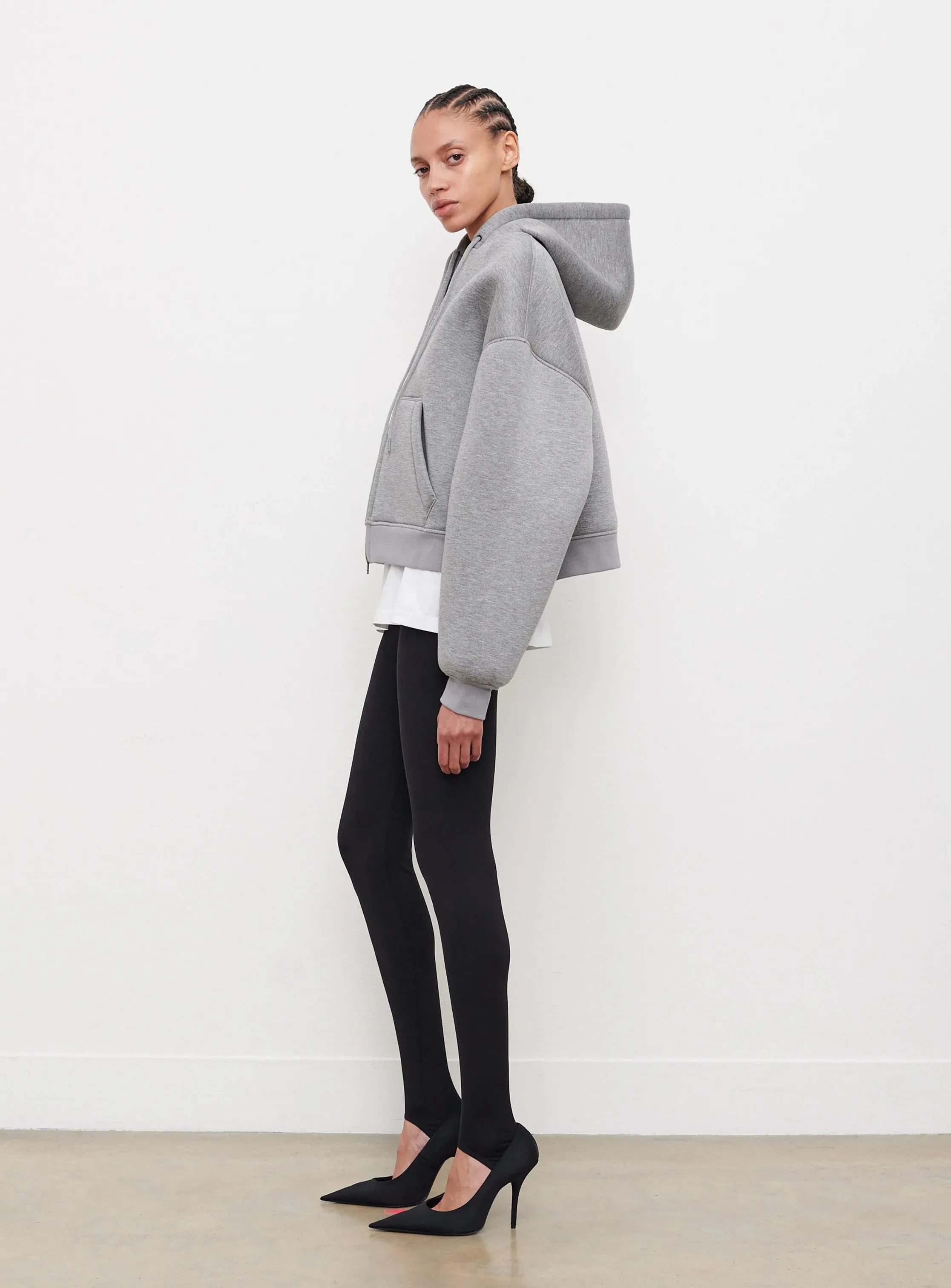 Bonded Zip Hoodie Grey Marl
