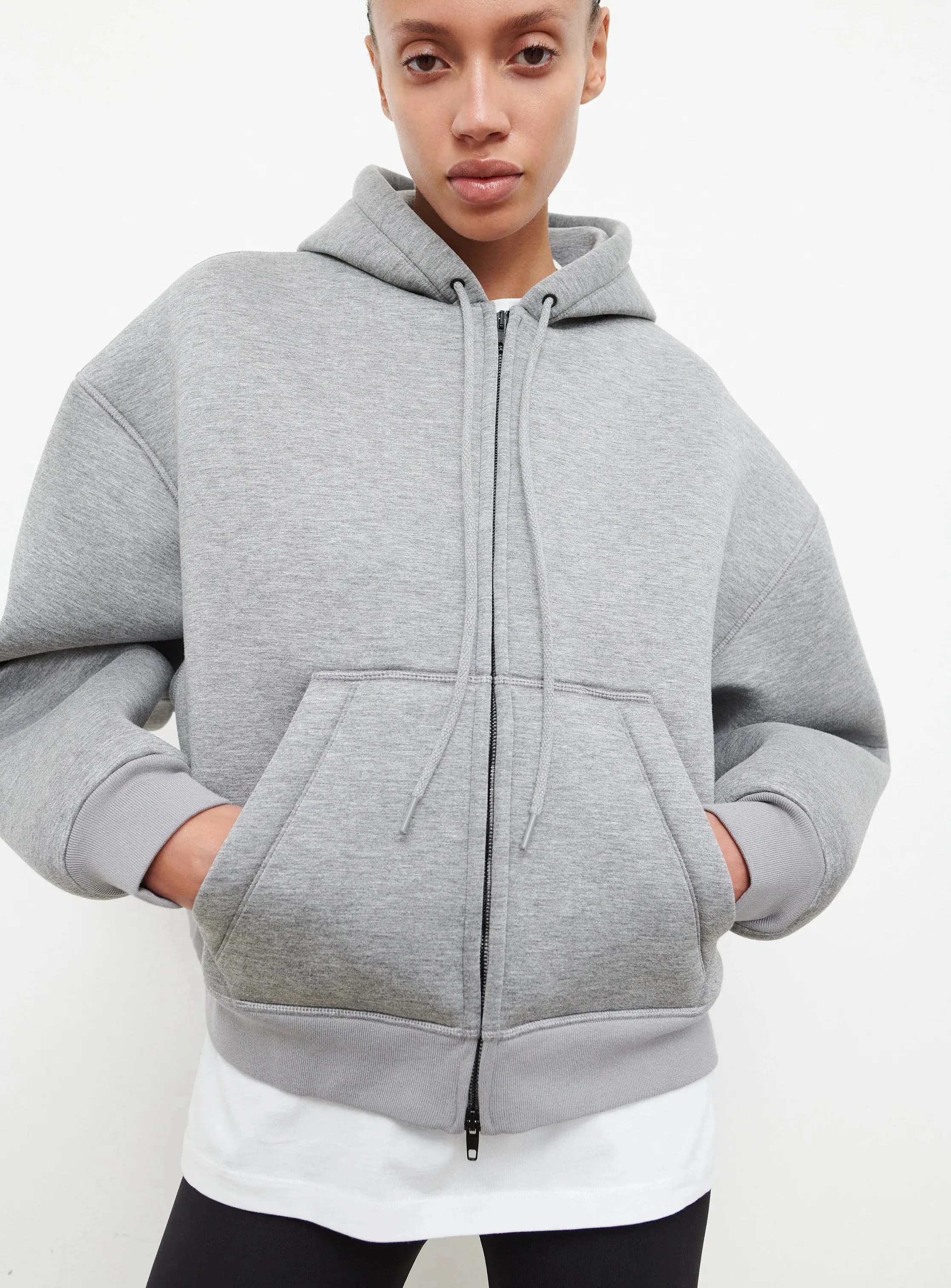 Bonded Zip Hoodie Grey Marl